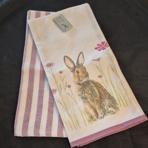 World Market Bunny Set Of 2 Tea Towels in Lavender & White